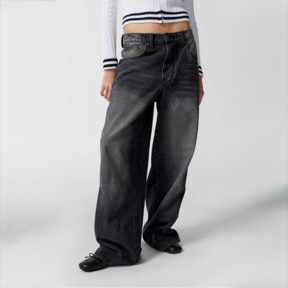 NVFelix Black Wide Leg Jeans NWT High Rise Washed Denim Buckle Back Y2K